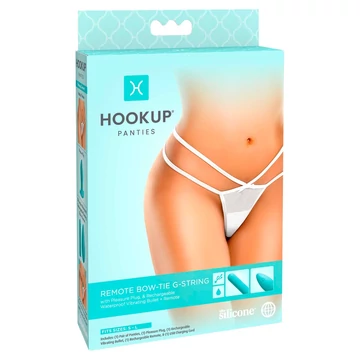 HOOKUP Bow-Tie - akkus, vibrációs bugyi szett (fehér-türkiz)