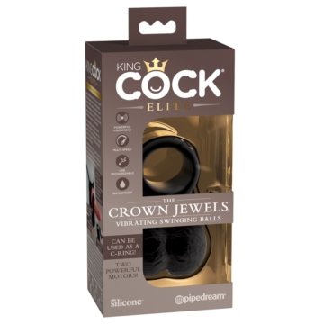 King Cock Elite Crown Jewels - lengőhere, vibrációs péniszgyűrű (fekete)