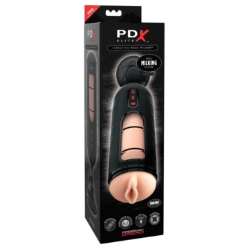 PDX Elite Mega Milker - vibráló, péniszfejő punci maszturbátor (fekete)
