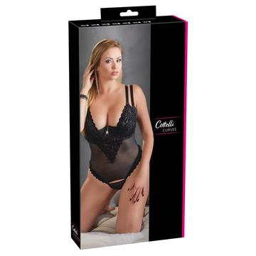 / Cottelli Plus Size - Bársonyos, variálható body (fekete)