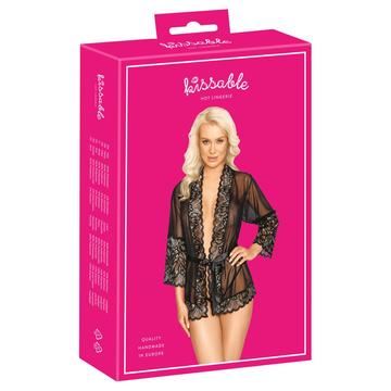 Kissable - szalagos, rövid köntös (fekete)