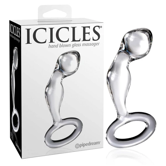 Icicles No. 46 - makkos üveg dildó fogógyűrűvel (pink)
