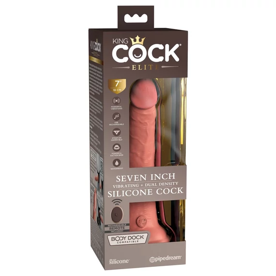 King Cock Elite 7 - tapadótalpas, rádiós, élethű vibrátor (18cm) - natúr