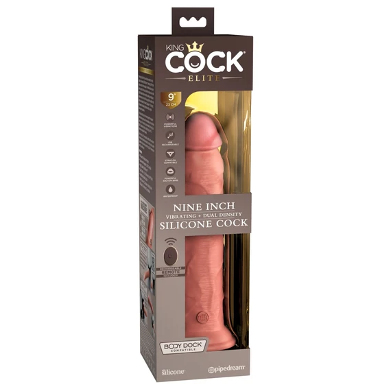 King Cock Elite 9 - tapadótalpas, rádiós, élethű vibrátor (23cm) - natúr