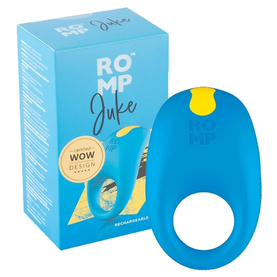 ROMP Juke - akkus, vízálló, vibrációs péniszgyűrű (kék)
