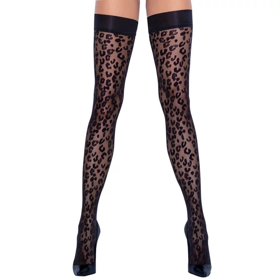 Cottelli Legwear - párducmintás combfix (fekete)