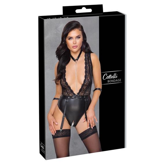 Cottelli Bondage - csipkés, nyakpántos body (fekete)