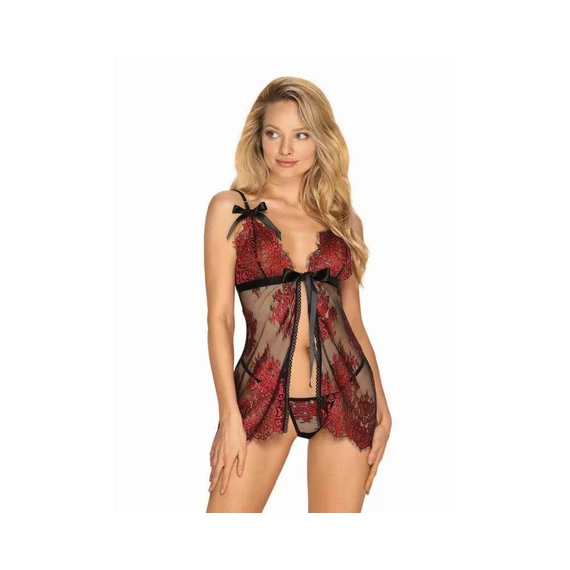 Obsessive Redessia - csipkés babydoll (piros-fekete)