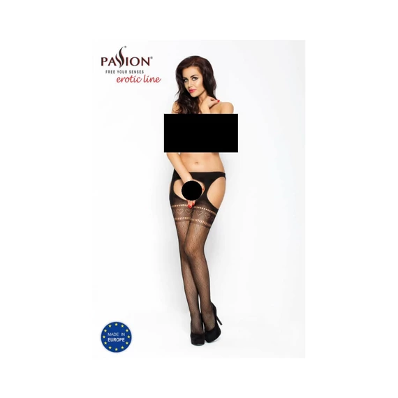 Passion BS002 - szíves, nyitott necc harisnya (fekete) - S-L