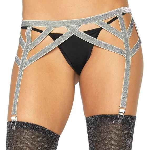 LEG AVENUE - Ezüst Lurex Elasztikus Harisnyakötő Öv - Egy Méret