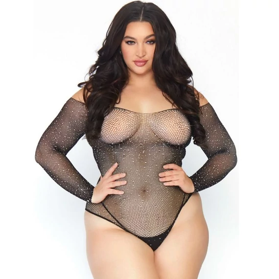 Leg Avenue – csillogó hálós bodystocking 1X-2X