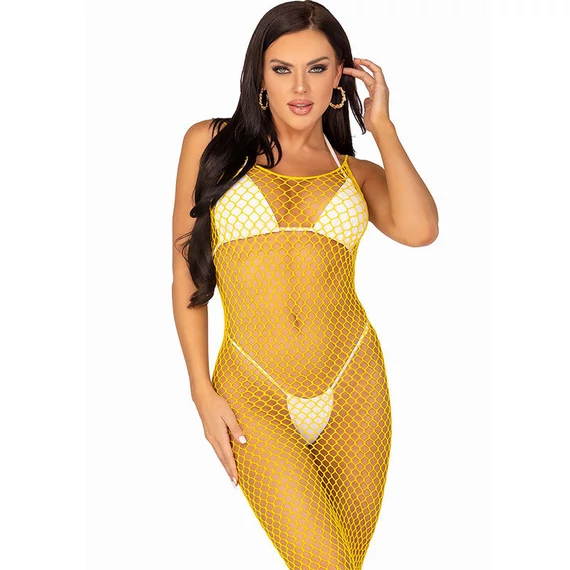 LEG AVENUE – érzéki hosszú hálós ruha, sárga, egy méret