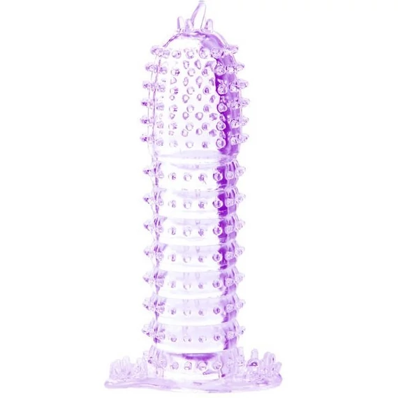 BAILE – stimuláló pöttyös péniszborítás, lila, 14 cm