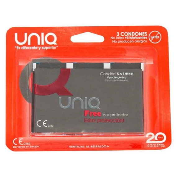 UNIQ – latexmentes óvszerek védőgyűrűvel, 3 db