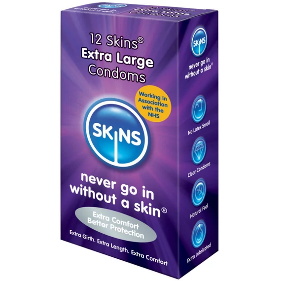 SKINS - extra nagy méretű óvszer 12 darabos csomagban
