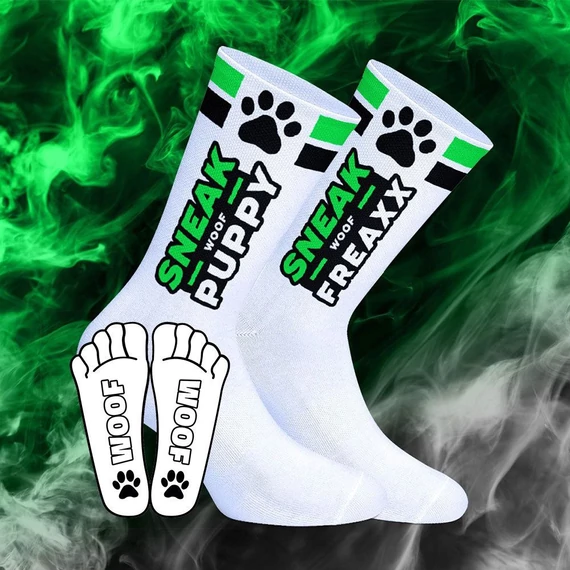 SNEAKFREAXX PUPPY NEON – fehér-zöld sportzokni
