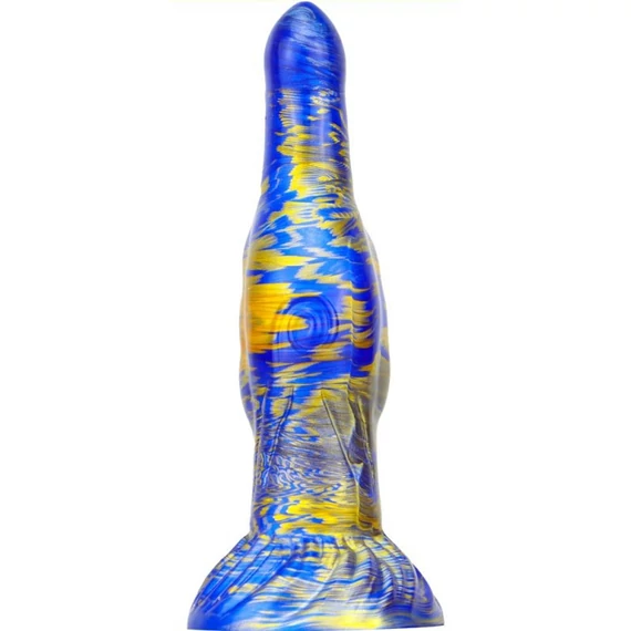 Fantasy Skurix – prémium kék-arany dildó 19 x 5,5 cm