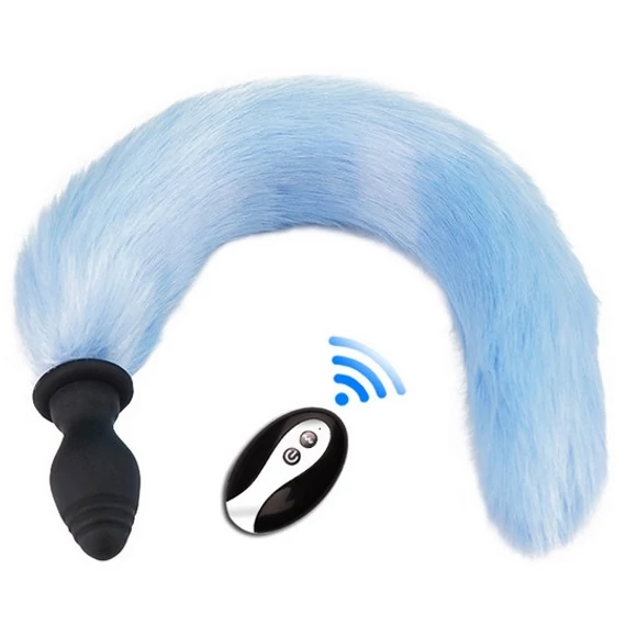 Plug Tail Vibe – kék fuxi farok vibrátor 6,5 cm x 40 cm
