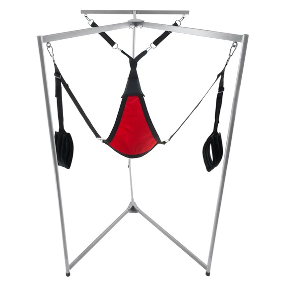 Kit Sling – piros textil háromszög alakú, szürke kerettel