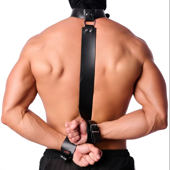 Bőr bondage nyakörv és kézi kötöző szett