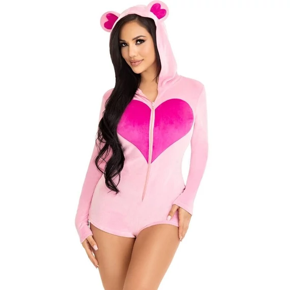 LEG AVENUE – puha bársonyos teddy bodysuit rózsaszín M