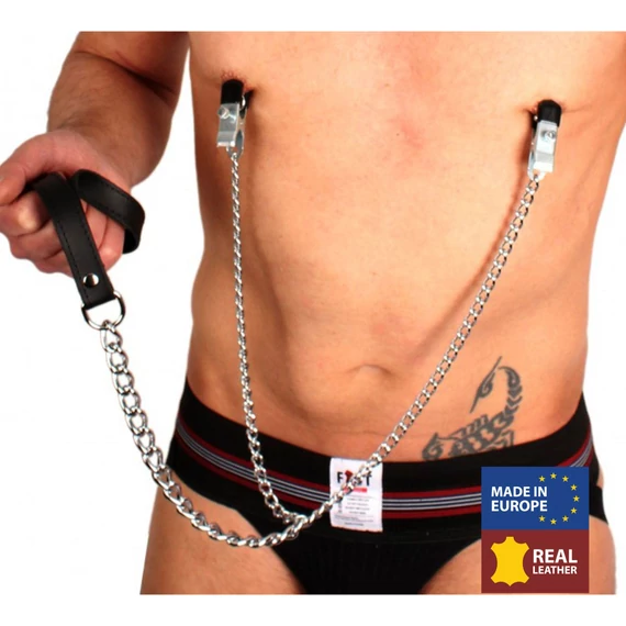 Fém-bőr melltartó csipesz - érzéki bőr póráz