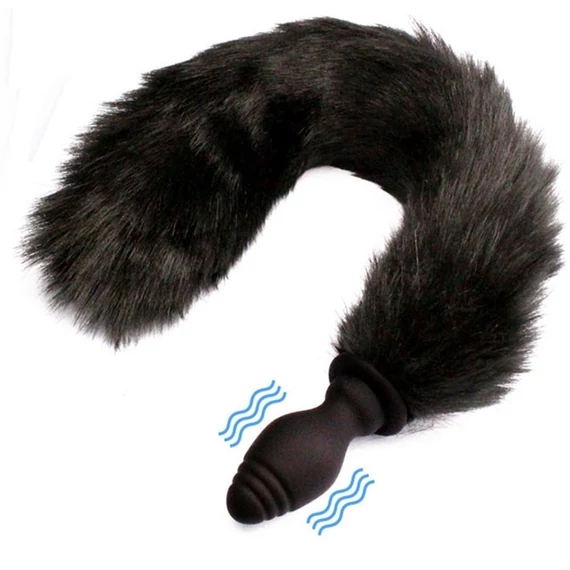 Vibrációs Fox Tail – vezeték nélküli anál plug, fekete