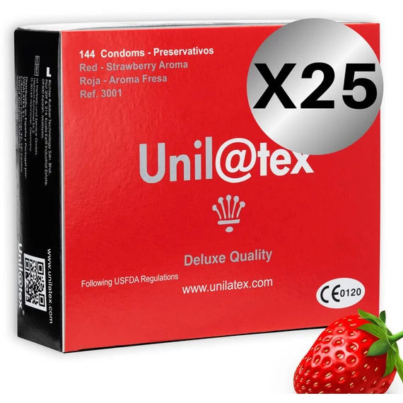 UNILATEX – piros eper ízű óvszercsomag 25 x 144 db