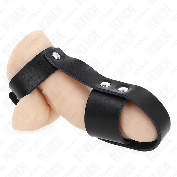 KINK - bőrből készült péniszgyűrű állítható golyóválasztóval
