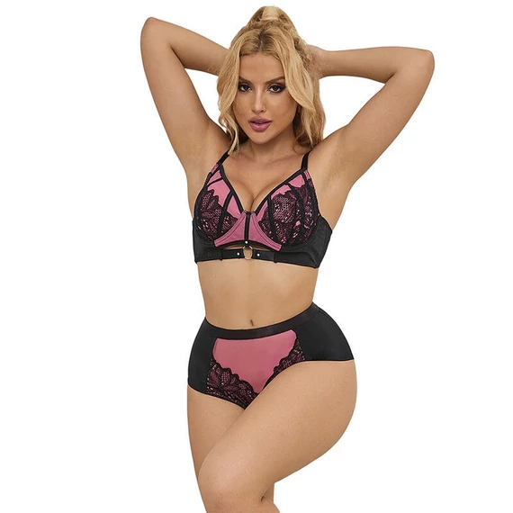 SUBBLIME – érzéki pink patent bőr hálós melltartó szett L/XL