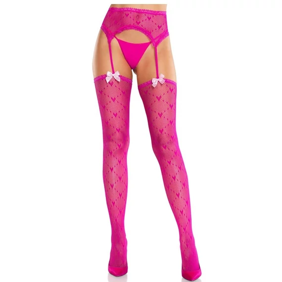 LEG AVENUE - érzéki magenta harisnyák függőkkel