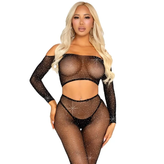 LEG AVENUE – fekete crop top és strasszos harisnyanadrág