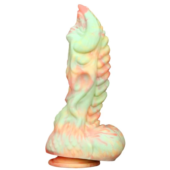 Rutuk Monster – prémium dildó, 17 x 6 cm, rózsaszín-zöld