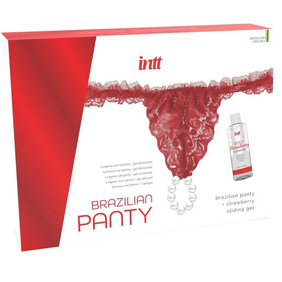 INTT RELEASES - Brazíliai Piros Pántnadrág Gyöngyökkel és 50 ml Sikosító Géllel