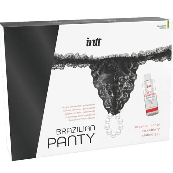 INTT RELEASES - Brazíl fekete bugyi gyöngyökkel és 50 ml síkosító géllel 