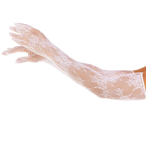 Leg Avenue – piros virágmintás kesztyű fehérben