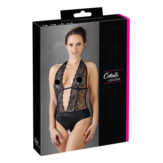 Cottelli - Csipkés, nyakpántos body (fekete)