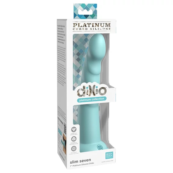 Dillio Slim Seven - tapadókorong stimuláló dildó (20cm) - türkiz