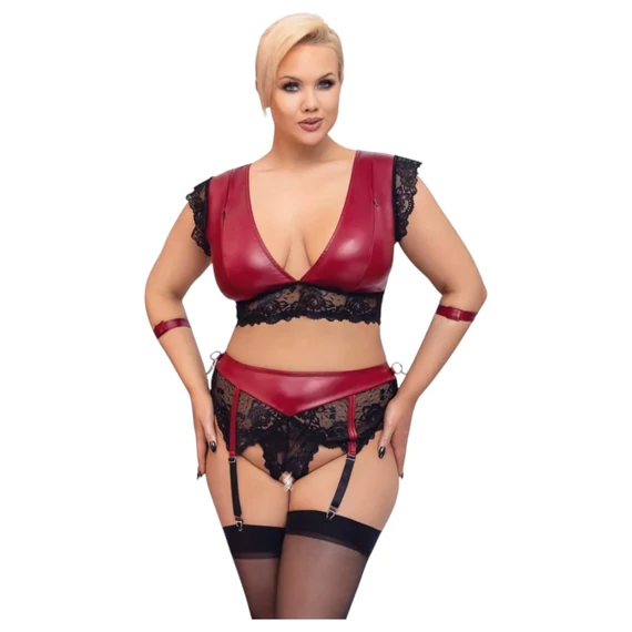 / Cottelli Bondage Plus Size - csipkés melltartó szett (piros)