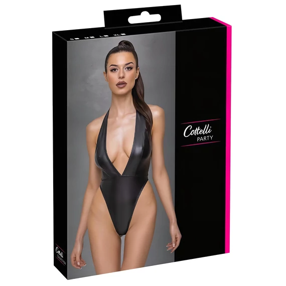 / Cottelli Party - fényes, nyakpántos body (fekete)
