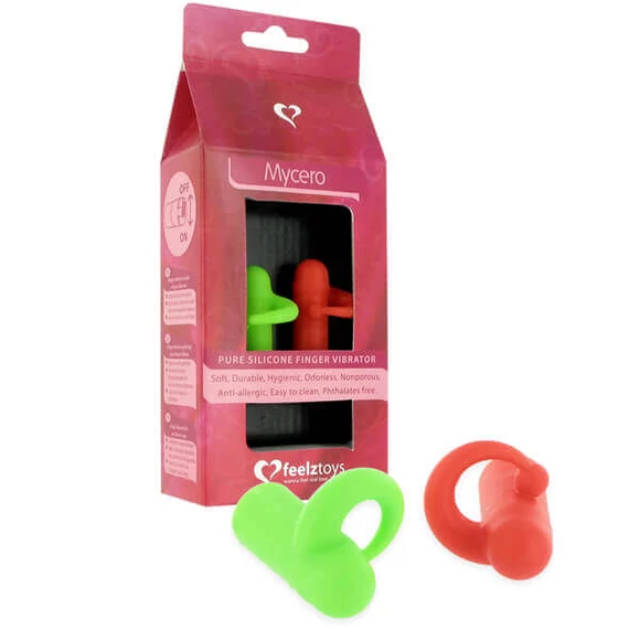 FEELZTOYS Mycero - ujjvibrátor szett - zöld-piros (2db)