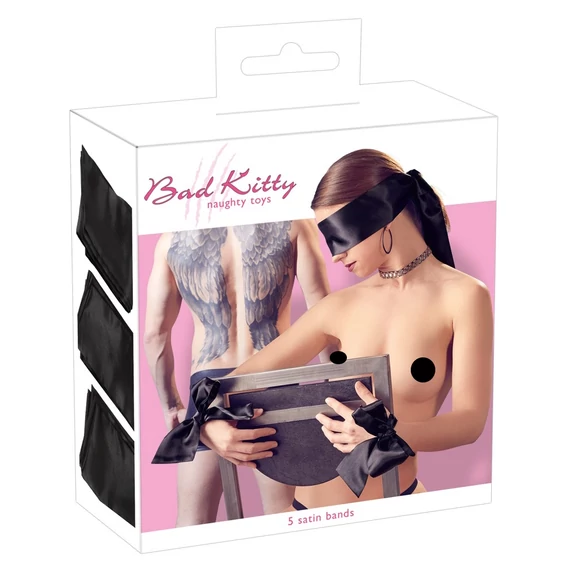 / Bad Kitty - szatén kötöző szett (fekete) - 5 részes