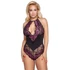 Kép 2/6 - Cottelli Plus Size - virágos body (fekete-lila) - 2