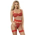 Kép 3/10 - SUBBLIME - 954321 SZÍVMINTÁS MELLTARTÓ + TANGA + HARISNYAKÖTŐ PIROS S/M