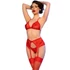 Kép 3/10 - CHILIROSE - CR 4848 PIROS CSIPKE MELLTARTÓ + TANGA + HARISNYA SZETT S